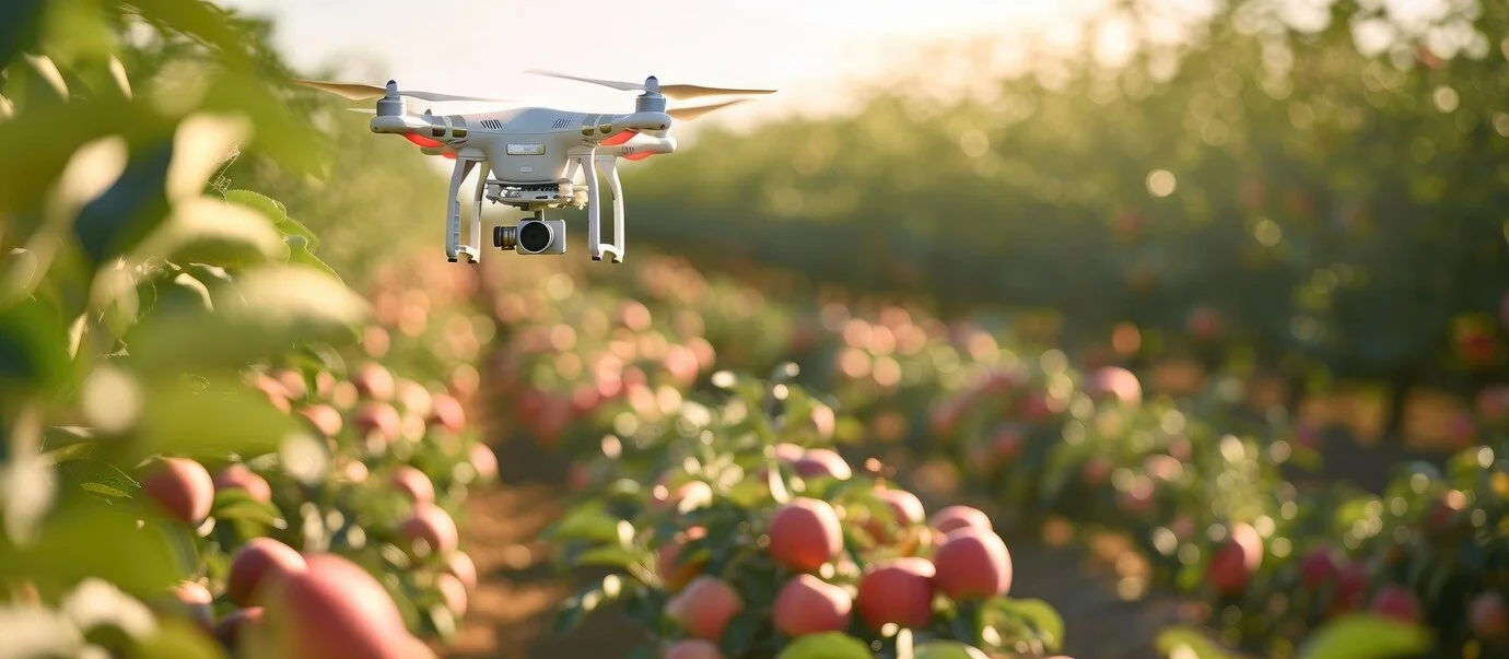 operating drone amidst fresh apple orchard 872147 62851